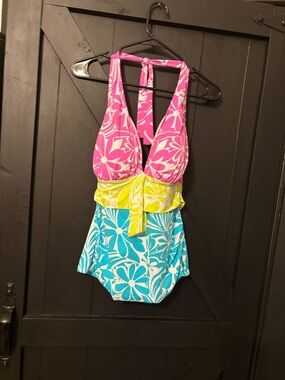 Women's Pink, Yellow & Blue Floral Halter Top